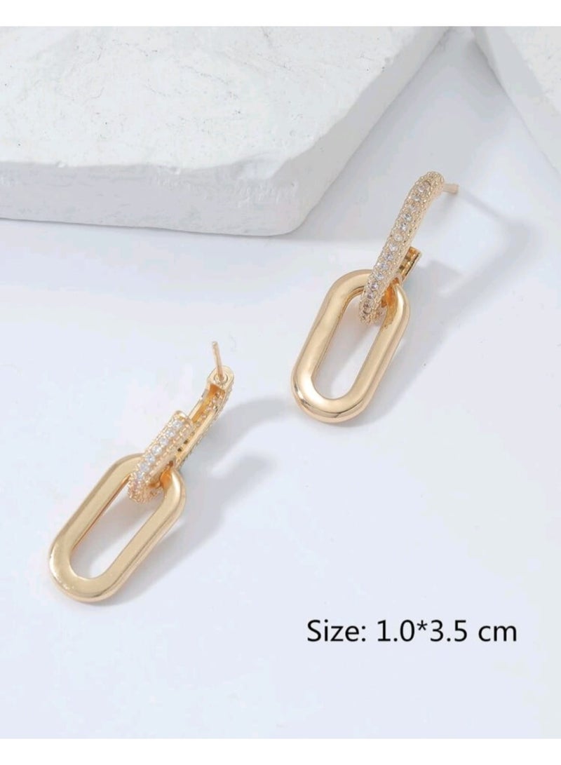 Shein 2pcs Copper Made Double Buckle Earrings With Cubic Zirconia, Suitable For Women's Daily Wear - Image 5